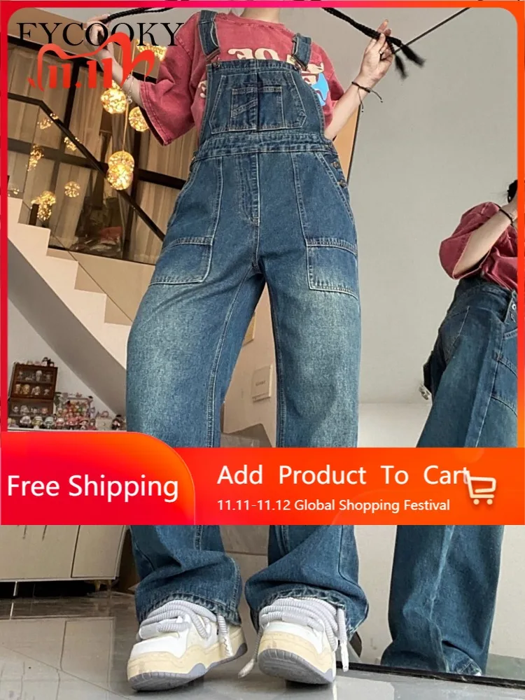 

Дизайнерские комбинезоны Женские джинсовые комбинезоны с высокой талией для женщин весной и осенью Свободные повседневные широкие брюки