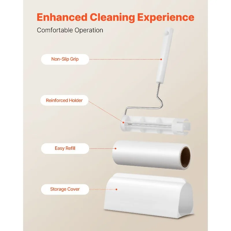 أسطوانة الوبر اللاصقة، مجموعة من 3 قطع من بكرات شعر الحيوانات الأليفة الكبيرة، 270 ورقة من أسطوانة الوبر اللاصقة المزودة بمقبض مطور،