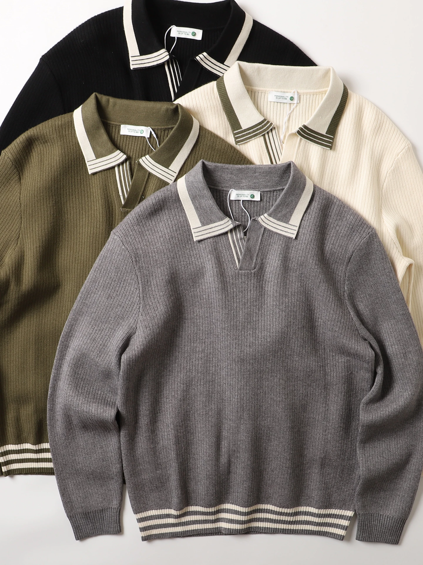 

Japanese Lazy Sle Heavyweight Cuffed Color Blo Collared Hoodie Knitwear Men's Fre Quirky Casual Sweater Jaet