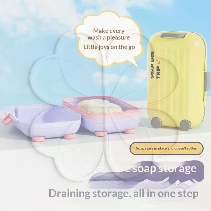 Sealed Lid Travel Soap Box Cute Cartoon Style Suitcase Shape Storage Portable