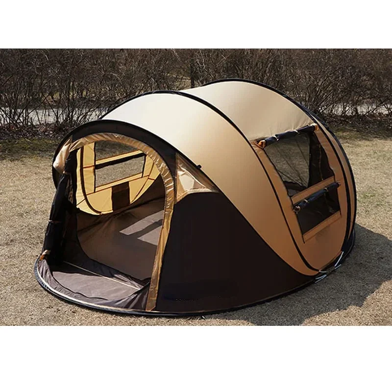 5-6 Person Family Camping Instant Throw Up Pop Up Tent for Outdoor Picnic Fishing Gear Green/Brown