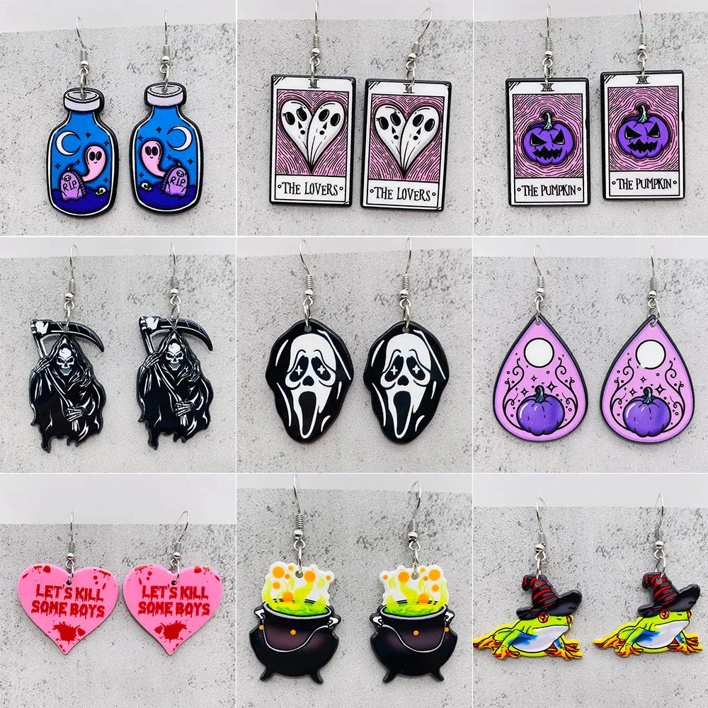 New Christmas Earrings Horror Pumpkin Ghost Magic Frog Boiler Acrylic Earrings Halloween Decoration Gift