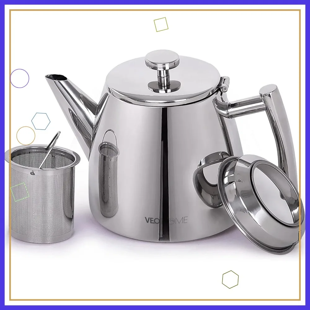 

Stainless Steel Tea Pot with Infuser - Double Wall Heat Retention, 1 Liter Capacity for Perfect Brewing