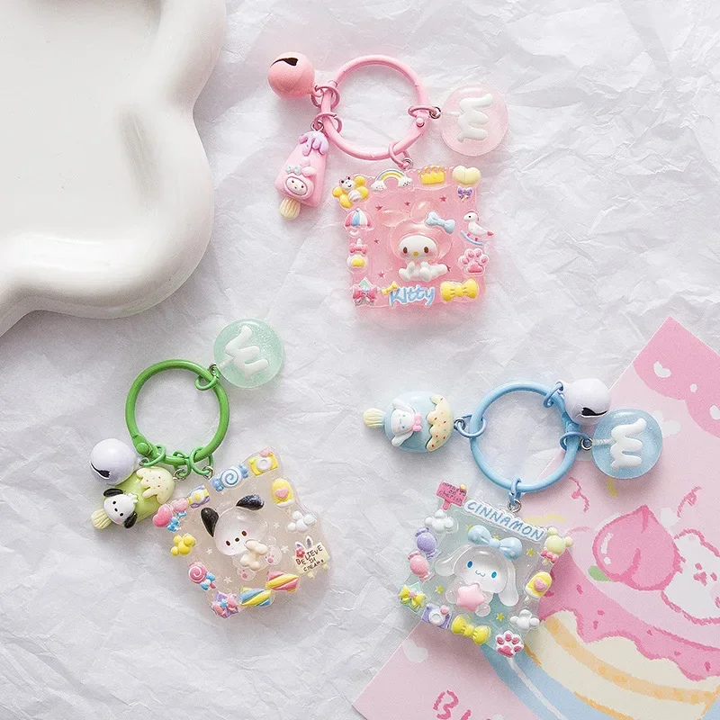 Sanrio Hello Kitty Keychain Cute Cartoon Kuromi Cinnamoroll Noctilucent Bag Pendant Resin Frame Kawaii Accessories Holiday Gifts