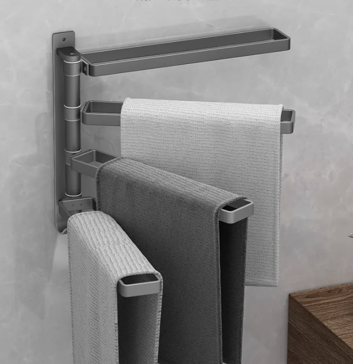 Rotating Towel Rack Bathroom Punch-Free Multi-Rod Bath Towel Storage Rack Wall-Mounted Bathroom Corner Towel Hanging Rod