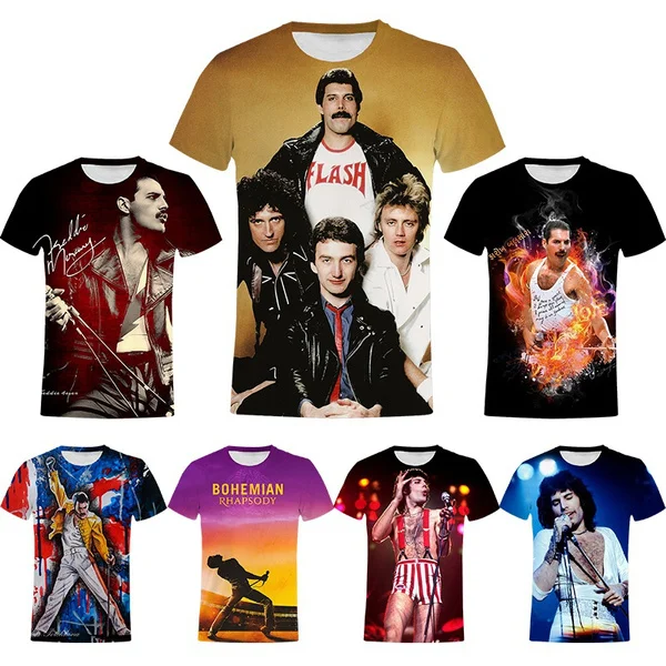 Fashion Men and Women 3D Printing Short-sleeved QUEEN Bohemian Rhapsody Movie Freddie Mercury Rock Music Singer T-shirt