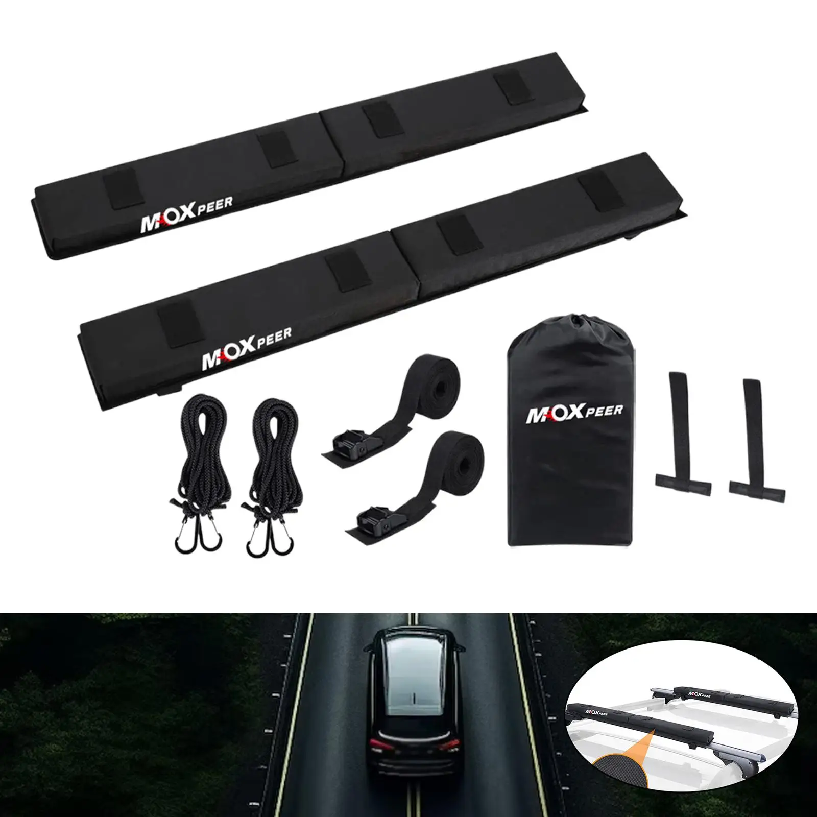 Car Soft Roof Rack Pads Set Crossbar Pads with Storage Bag Automotive