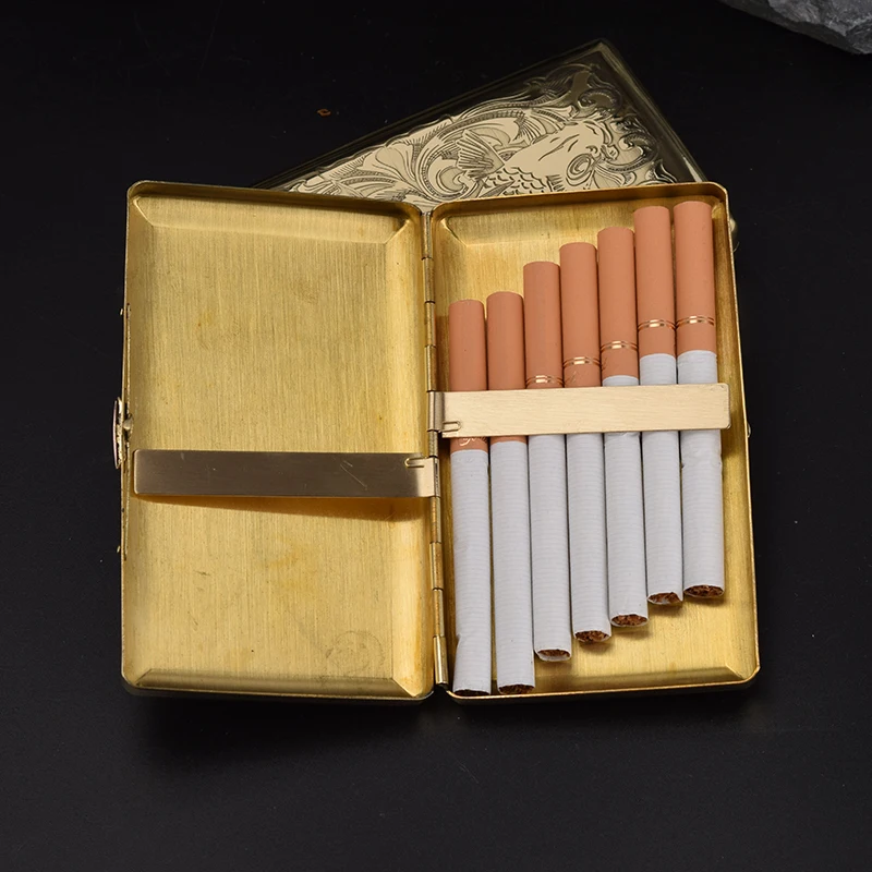 1920 cigarette box Retro Brass Carved Metal Cigarette Case Holding 20 Slim Cigarette Portable Tobacco  Case Cigarette Holder Storage Box Smoke Tools