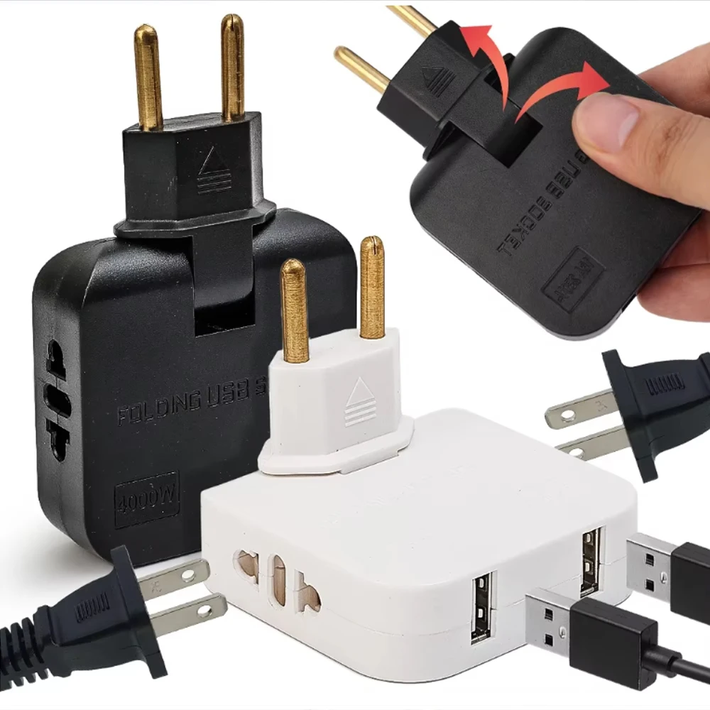 EU Plug AC Outlets 4 in 1 USB To EU Socket Converters 180 Degree Rotatable with 2 USB Ports Electrical Socket AC Outlet