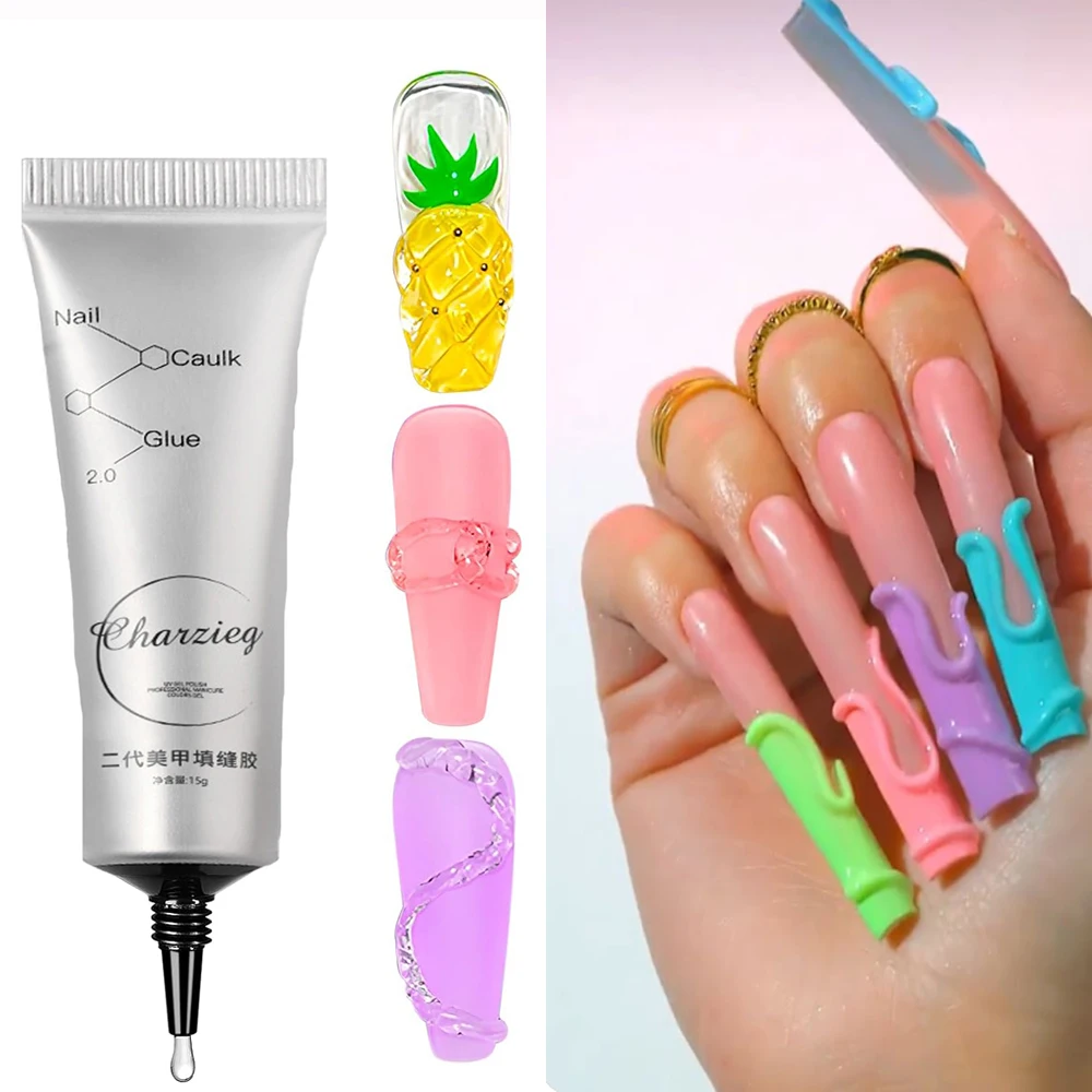 15g Nail Rhinestone Gel for DIY 5D Shaping Manicure Build Shape Super Adhesive NO Wipe Nail Gel for Powder Solid Jewelry Gel ﻿