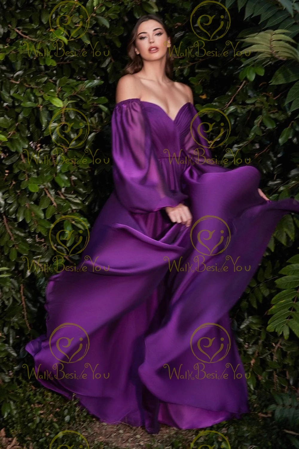 Burgundy Evening Dress 2023 Sweetheart A Line Long Chiffon Pleats Off Shoulder Full Sleeves Floor Length Prom Gown Formal Party