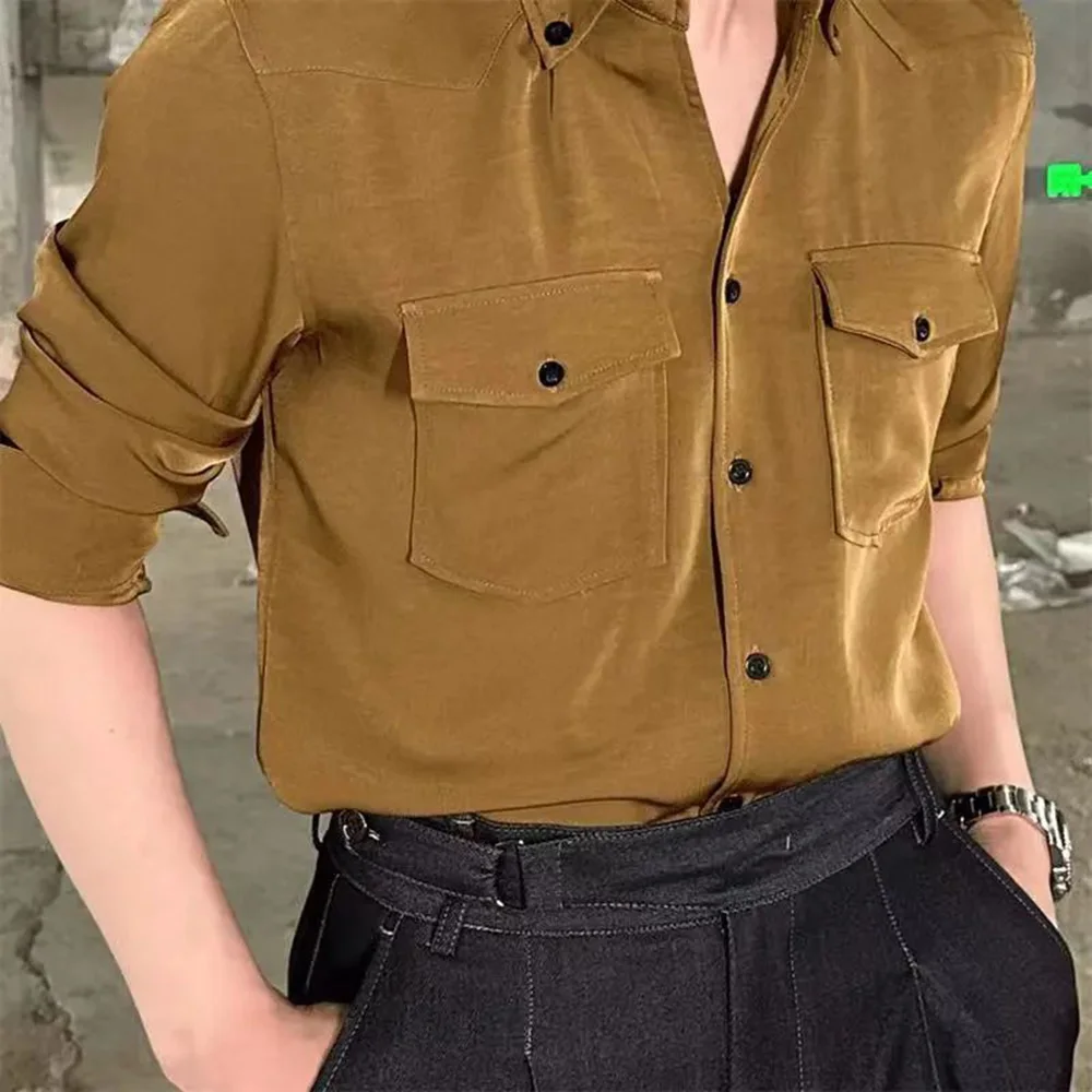 Mens Shirt Business Daily Office-Inspired Workwear Shirt Pocket Design  High-End Casual Slim Fit Long Sleeve Shirt Mens Clothes