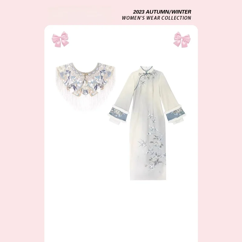 

Платье Forever 21 классического кроя с вышивкой и декором на плечах, осенне-зимнее, женское, средней длины, в новом китайском стиле