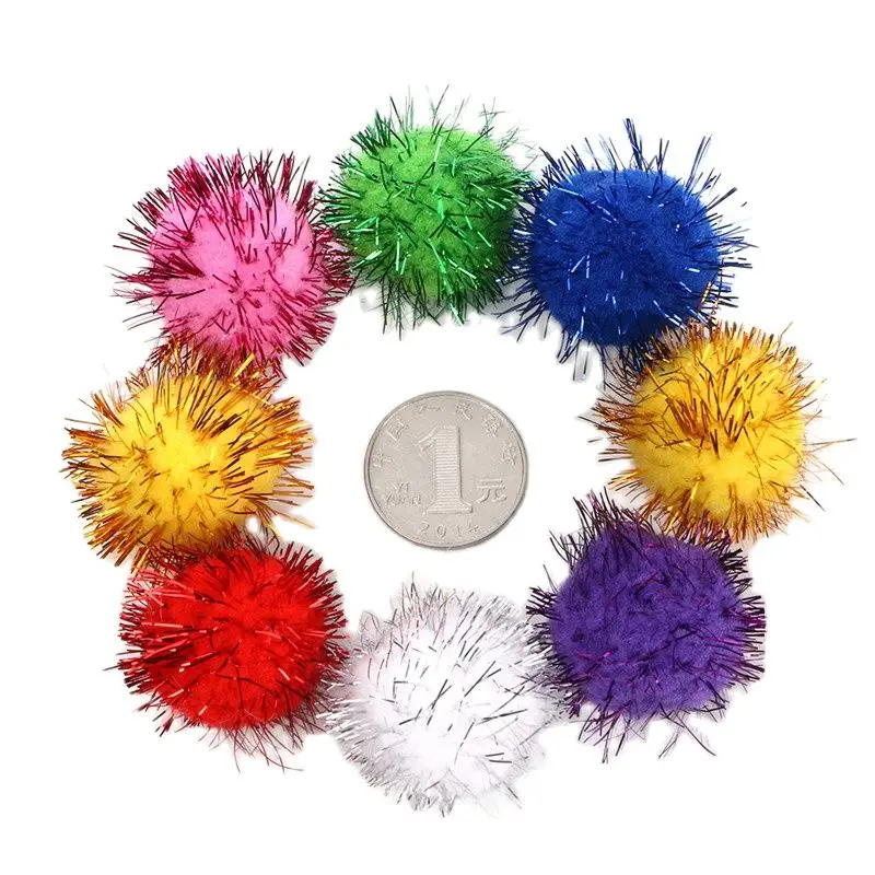 

Lot Soft Pompones Glitter Fluffy Plush Ball Crafts Gradient Color Sewing DIY Rainbow Pom Pom Ball Party Christmas Accessories