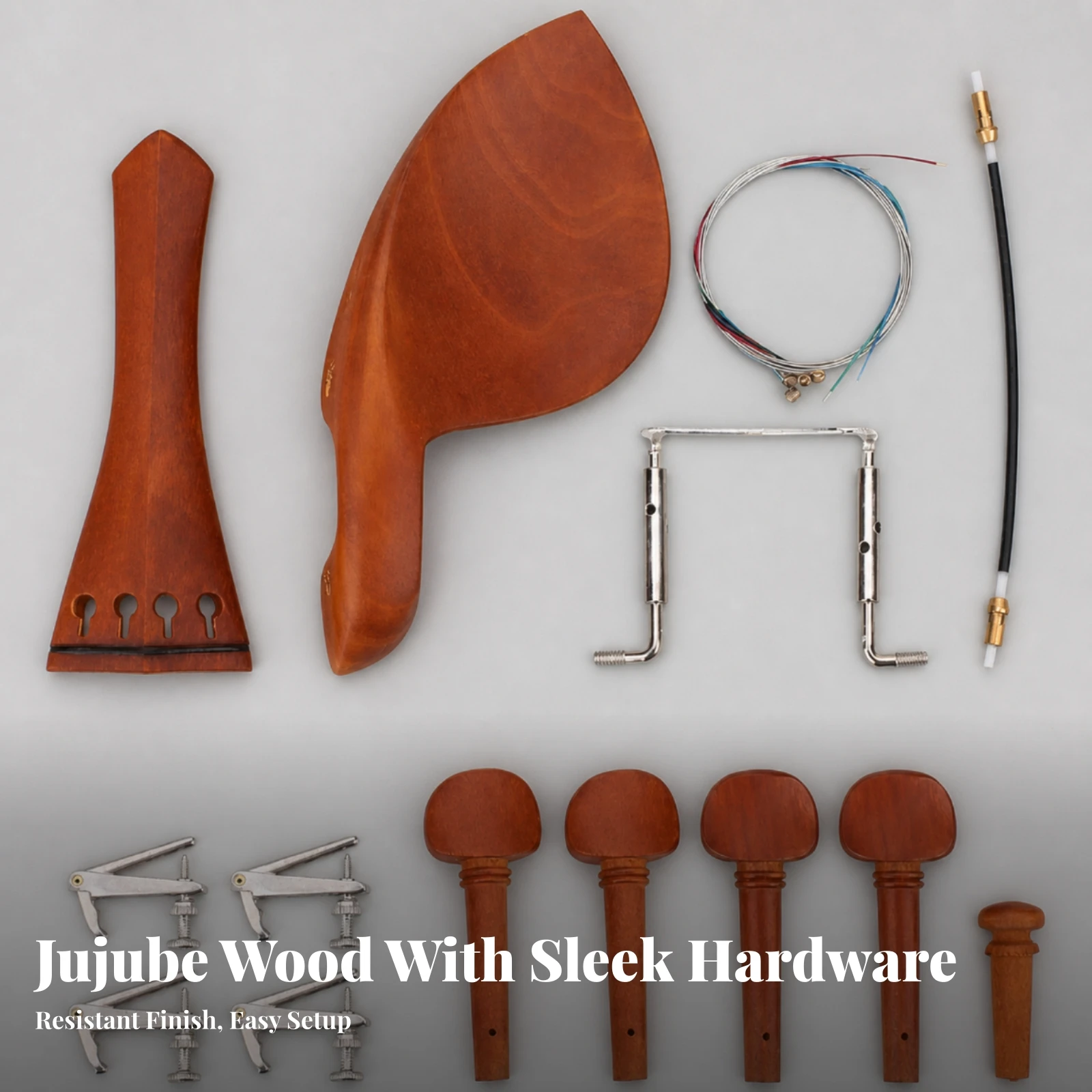 Violin Accessory Kit with PVC Bag Long-Lasting Jujube Wood Violin Accessory Kit Practical Complete for Musicians