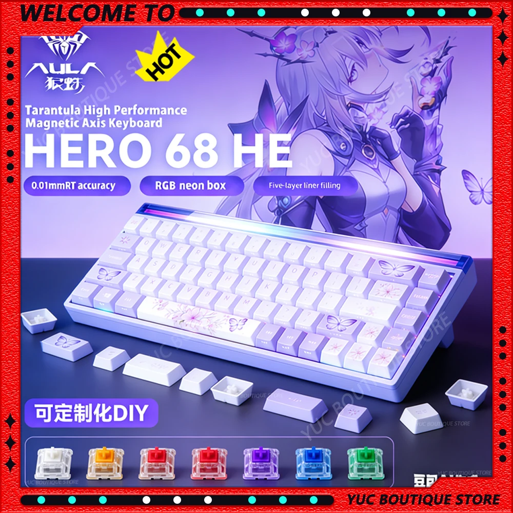 

New AULA HERO 68HE DIY Keyboard Castorice Keyboard Magnetic Switch Customized Gaming Mechanical Gaming Custom Wired Keyboard