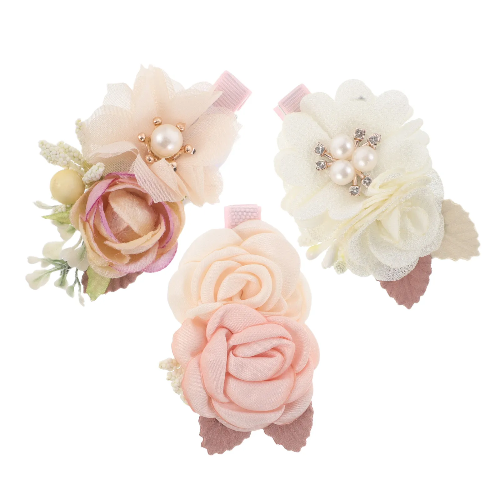

3Pcs Floral Hair Barrettes Princess Inspired Soft Pink Realistic Flower Design Secure Side Clip Hair Accessories for Flower
