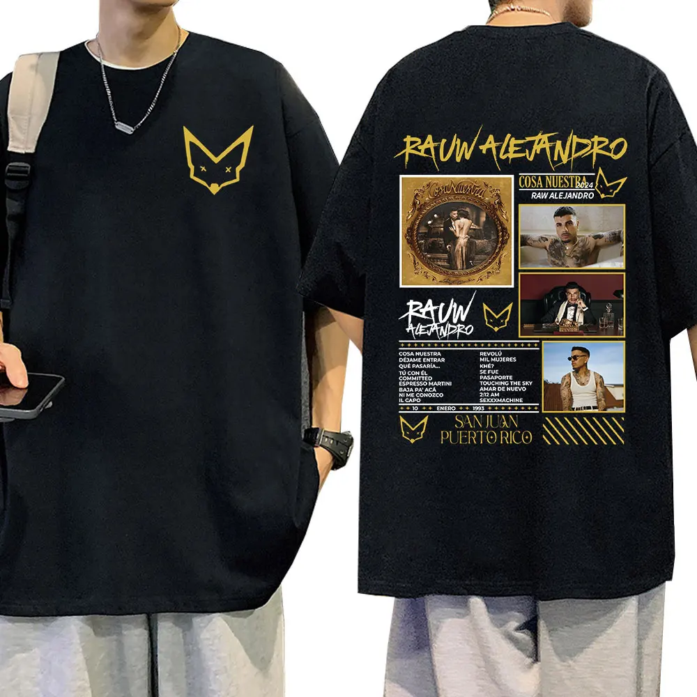 Camiseta gráfica Singer Rauw Alejandro Cosa Nuestra para hombre, camiseta de manga corta a la moda Hip Hop, camisetas de algodón de gran tamaño, Tops