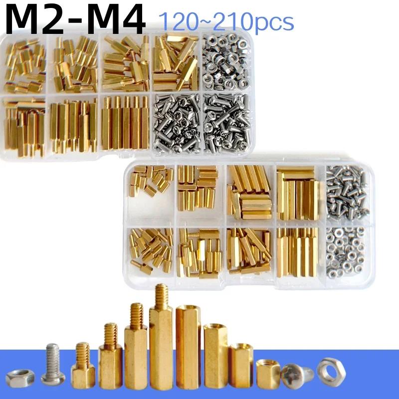 240~120pcs M2 M2.5 M3 M4 Male Female Brass Hex Column Standoff Support Spacer Pillar Screw Nut For PCB Board Assortment Kit