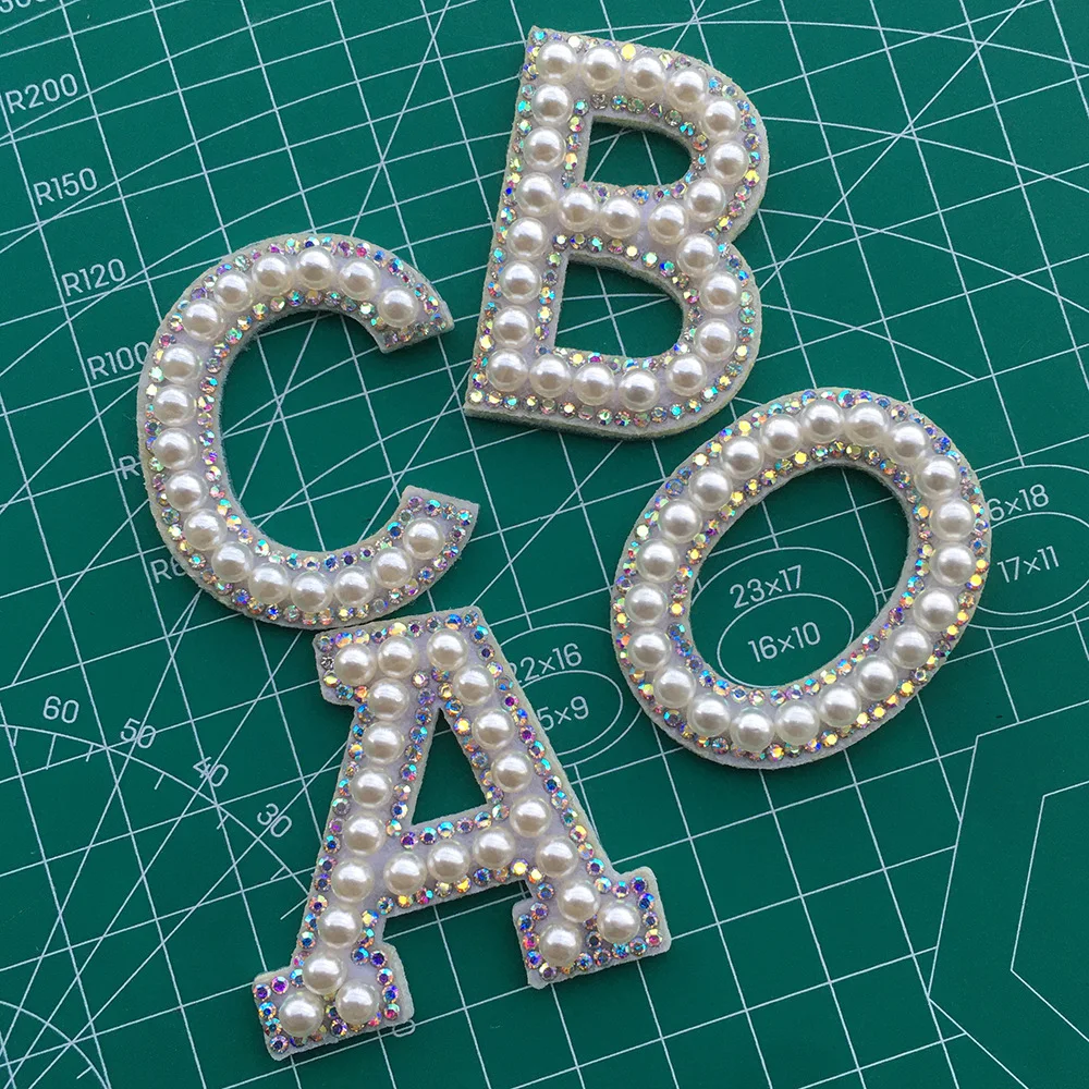 26pcs/set A-Z  Pearl Rhinestone  English Letter Sew on Patches  Applique  3D  Handmade  Letters Beaded Diy Patch