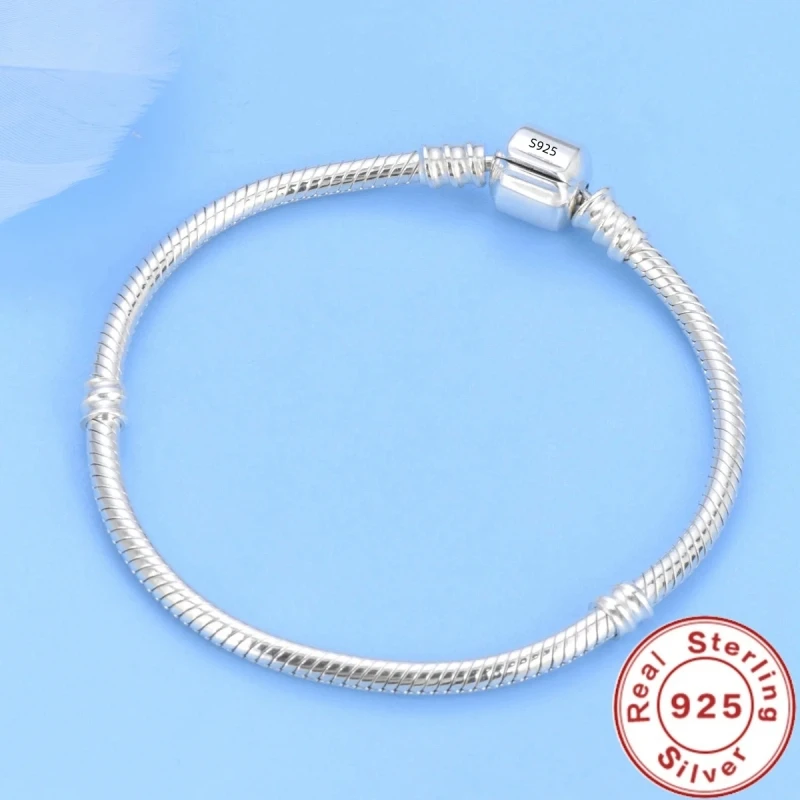 Famous Brand Original Certified 925 Sterling Silver Bracelet for Women DIY Charms Beads Snake Link Chain Classic Wrist Jewelry