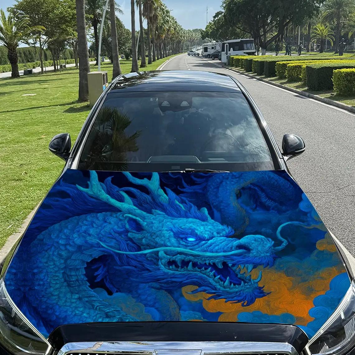 

Виниловая пленка для автомобиля Majestic Blue Dragon со светящимися глазами, водонепроницаемая наклейка на капот автомобиля из ПВХ, самоклеящаяся, устойчивая к царапинам