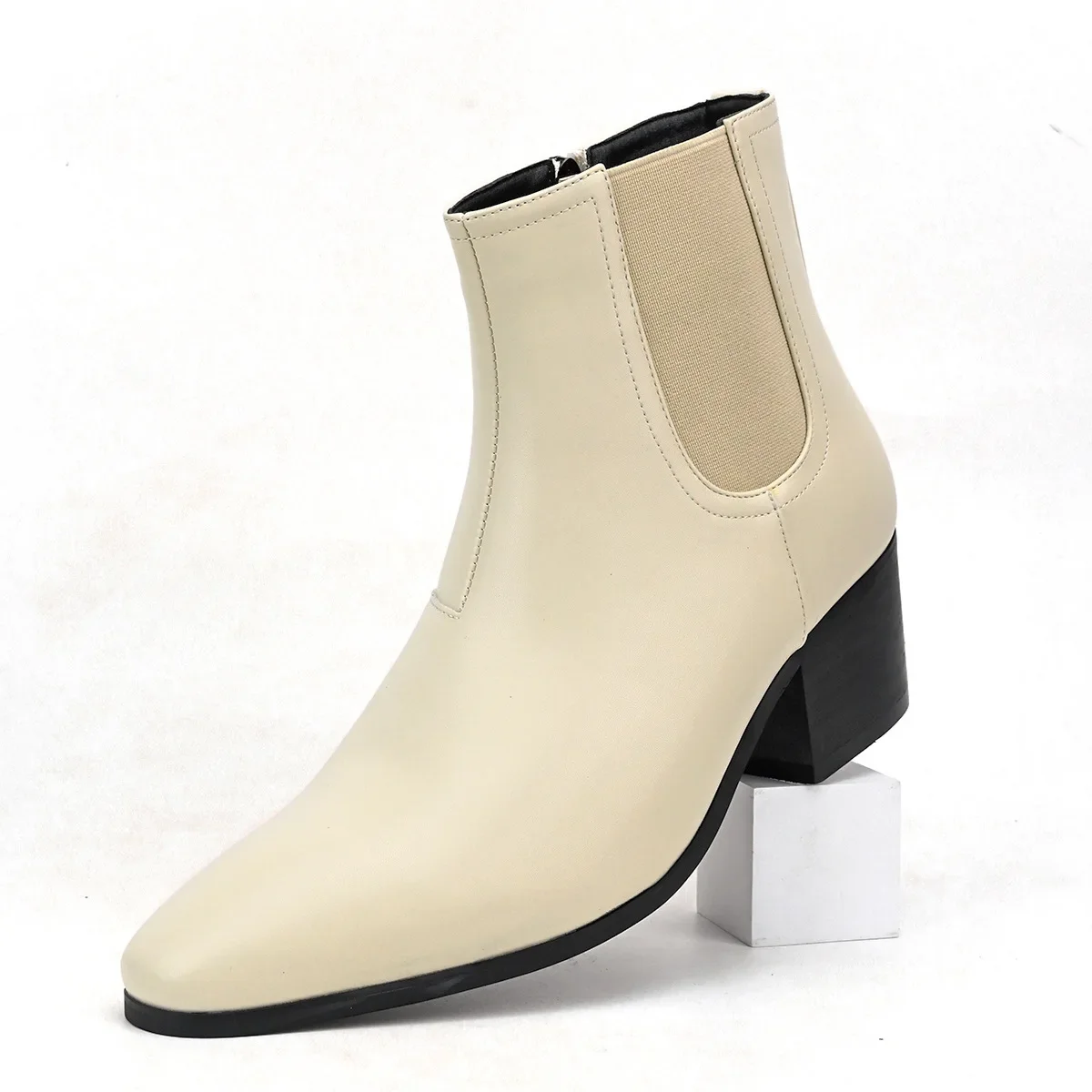 British style leather shoes Chelsea boots men\'s height increasing boots high-heeled men\'s shoes fashion short boots tide shoes