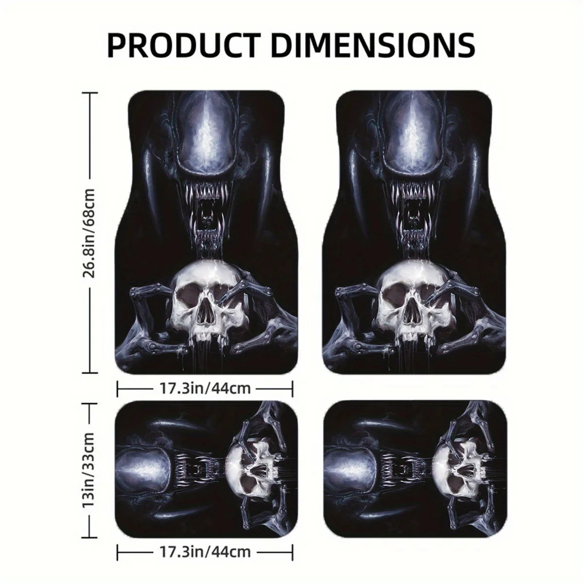 Alien And Skull Design Polyester Fiber Floor Mats For Vehicle - Set Of 1/2/4, All-Season, Comfortable, Durable, Fits Most Automo