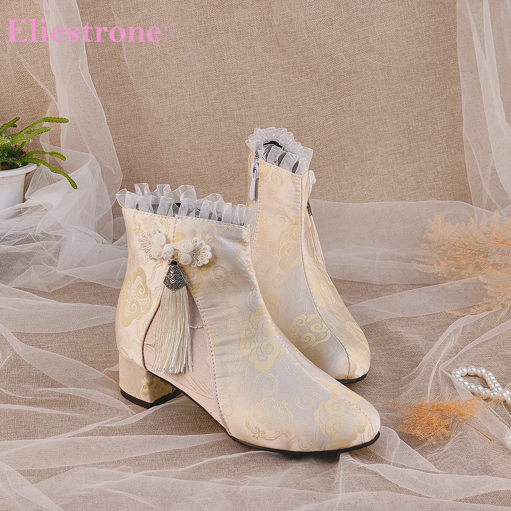 2026 Autumn Chinese Style Women Ankle Booties Oversized Med Chunky Heel Lady Party Shoes Large Small Plus Size 11 30 45 47