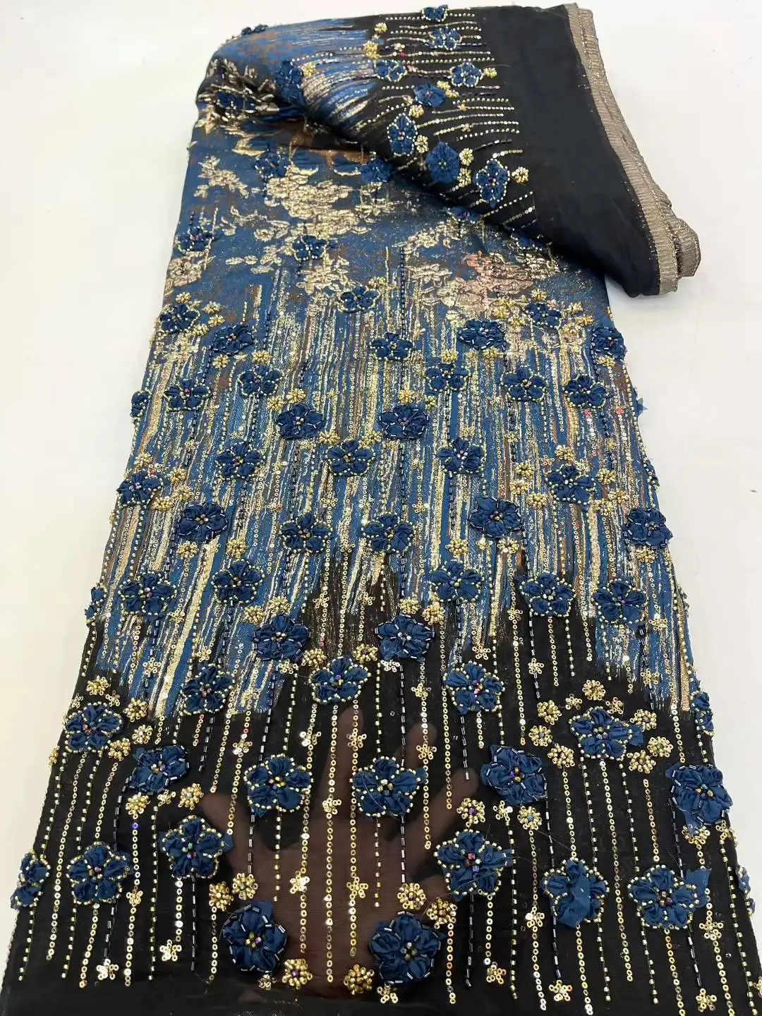 African Beaded 2025 High Quality Nigerian Sequins With Pearl Lace French Tulle Lace Fabric For Party Dress Sewing