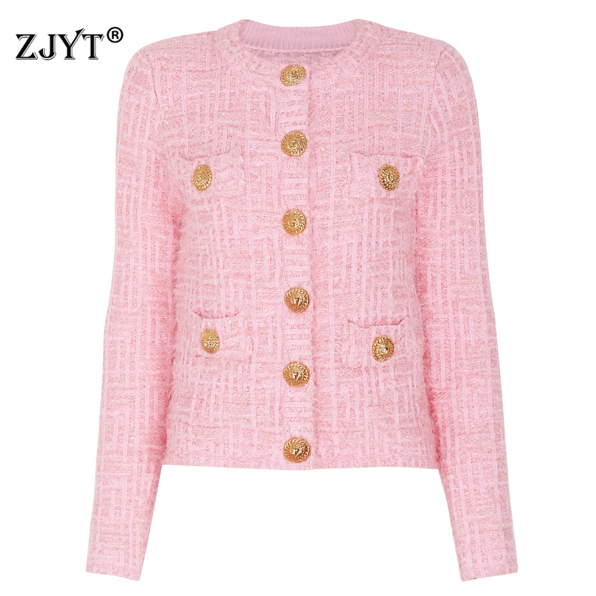 

ZJYT New Fashion Long Sleeve Knitted Cardigans Sweaters for Women Autumn Winter Single Breasted Knitting Coat Tops Female Mujer