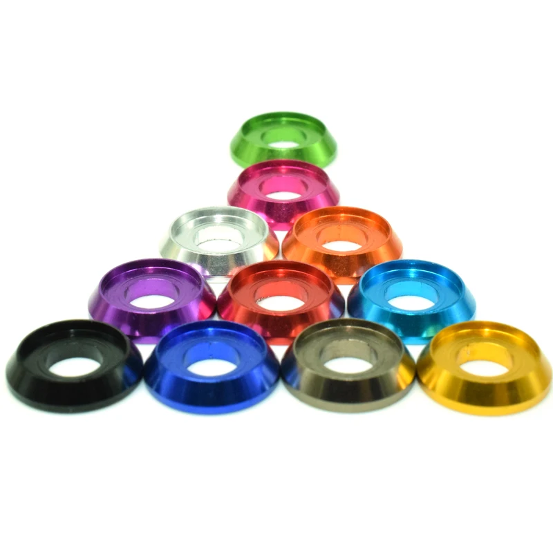 6061 Aluminum Cone Shims Washers For M2 M2.5 M3 M4 ISO7380 Button Head Hex Socket Screws, 11Colors CNC Machined RC Model Gaskets