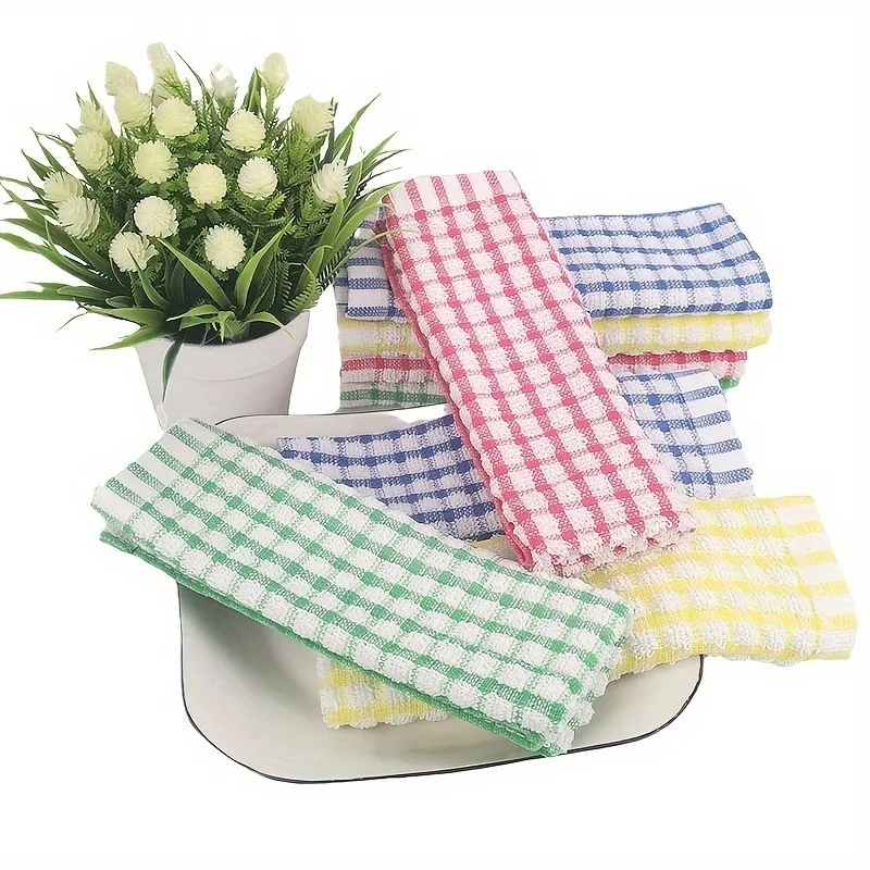 1/2pcs Cotton Checkered Car Wash Cloth, Assorted Colors, Durable Washcloths, Reusable Dish Rags, Multi-Purpose Car Wash Towel