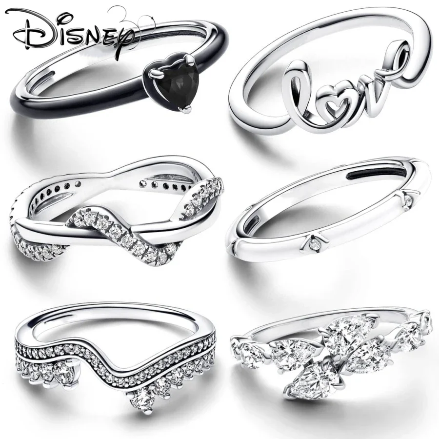 

Disney 2025 Новое женское кольцо с серебряным покрытием 925, оригинальное кольцо с черной чакраю и сердечком, ювелирное изделие, подарок