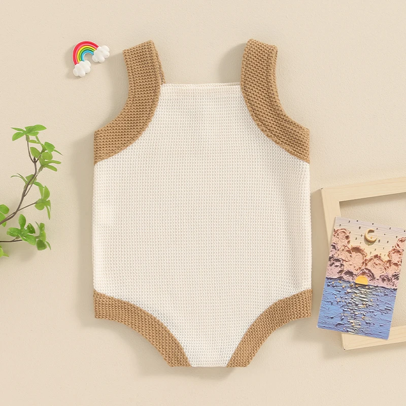 

Unisex Baby Clothes Knit Romper Sleeveless Contrast Color Cuffs Button Bodysuit for Newborn Infant Boys Girls