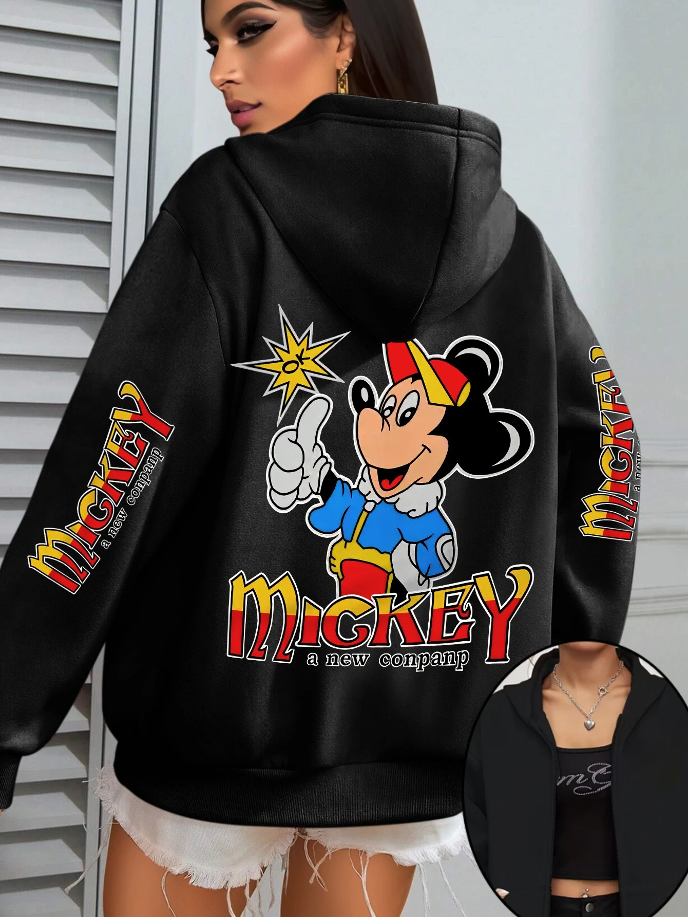 

Disney Minnie Mickey Mouse Couple Zipper Hoodies Fleece Sweatshirt Fleece Women's Men Cotton Autumn Winter Pullover Oversized