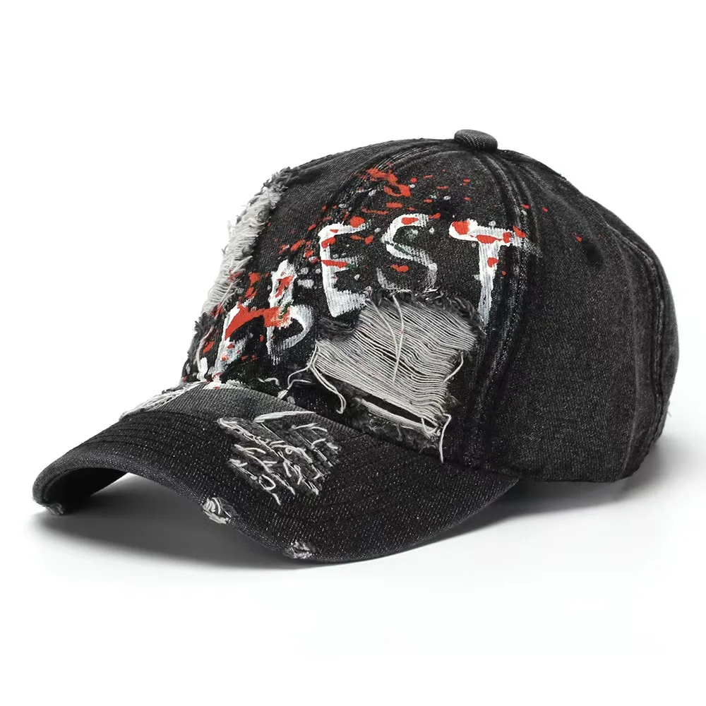 New style embroidered English letter baseball cap, distressed and ripped baseball cap, sun hat