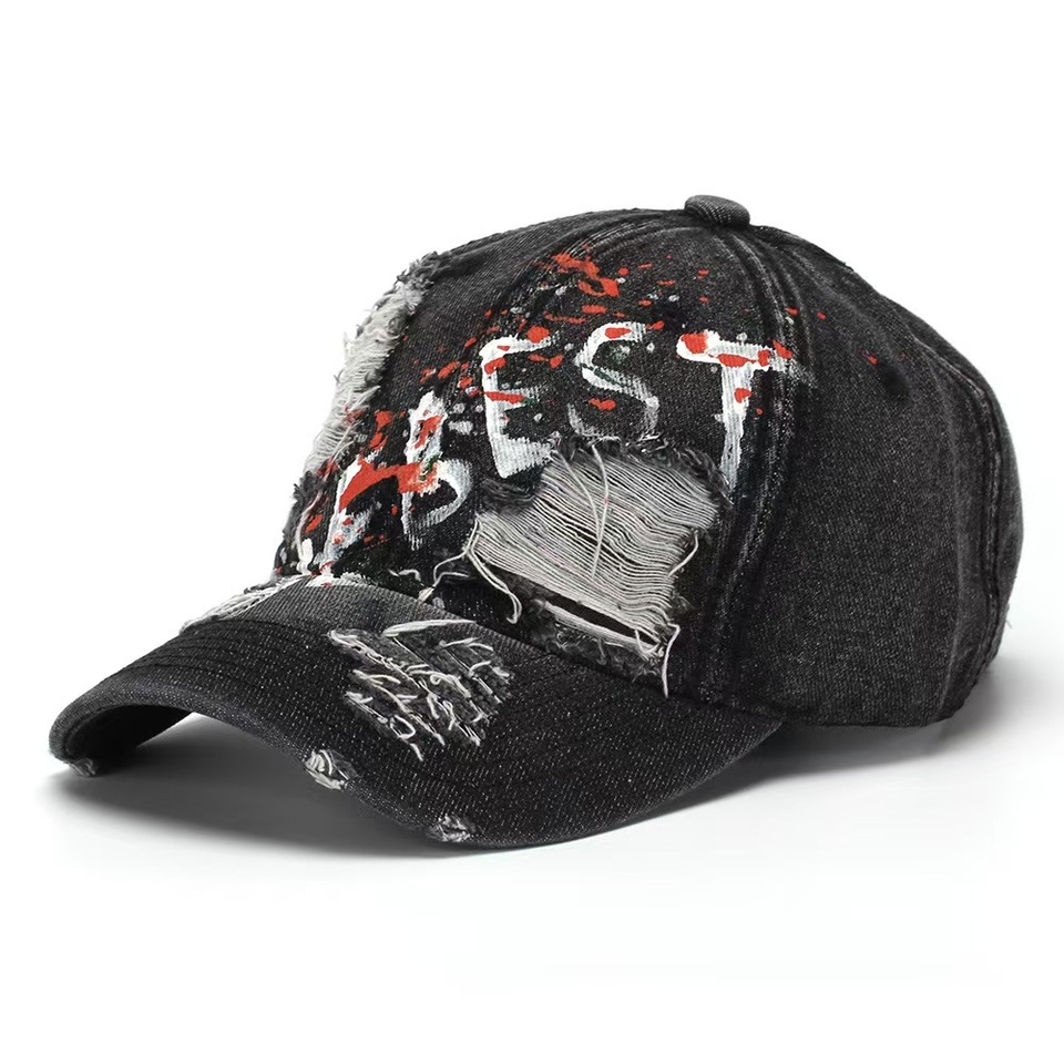  New style embroidered English letter baseball cap, distressed and ripped baseball cap, sun hat 