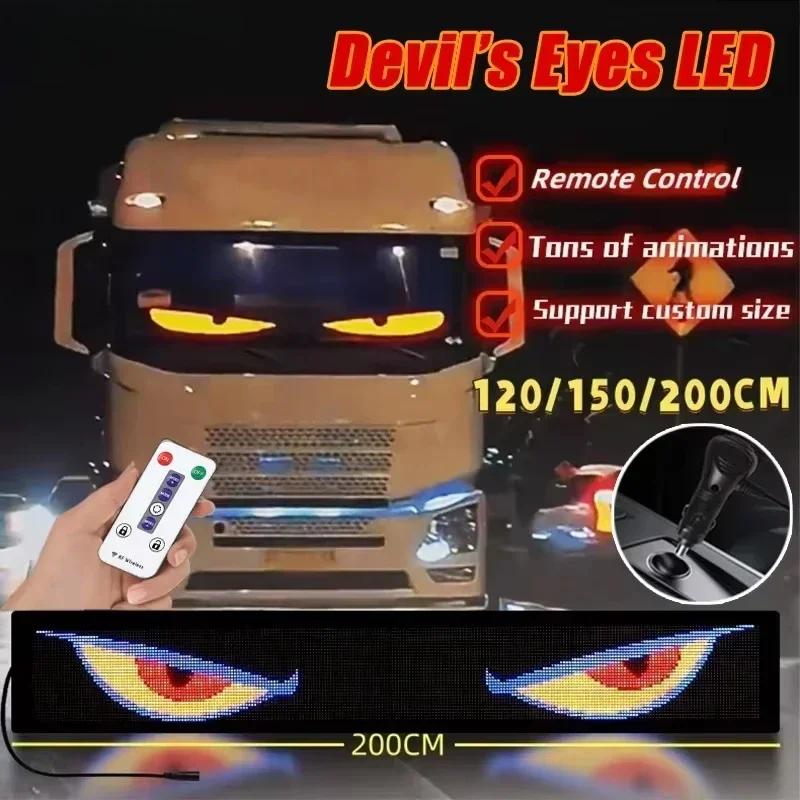 60/70/80CM 2 in 1 Truck Car Devil Eye LED Pixel Panel Light Remote Control Decorative Lights Scrolling For Board Windshield Eyes