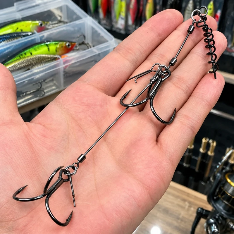 Spot Heavy-Duty Stainless Steel Fishing Rig Spring Lock Pin Two Treble Hook Brine Lure Auxiliary Treatment Accessories Set