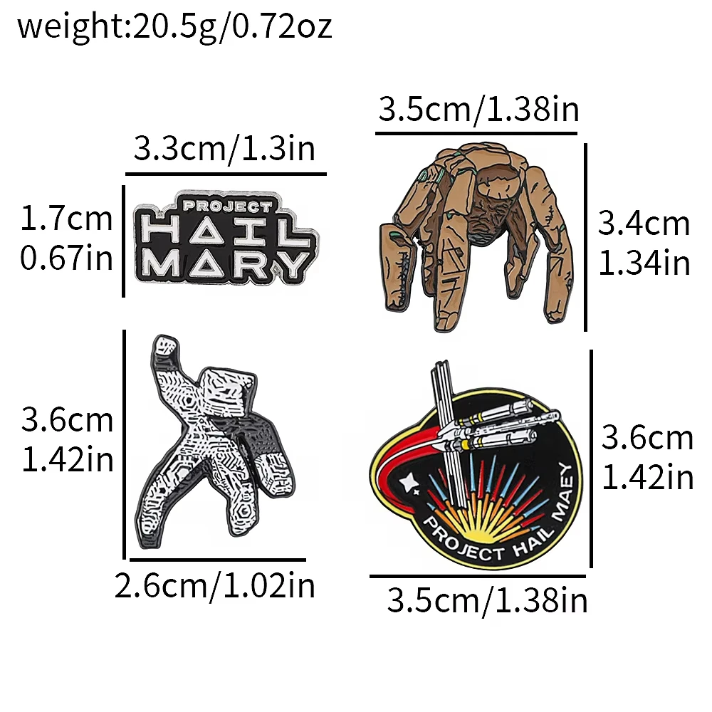 4-piece Project Hail Mary Enamel Pin Set Sci-Fi Book And Movie Fan Collectible Badges Featuring Rocky And Grace's Sculpture