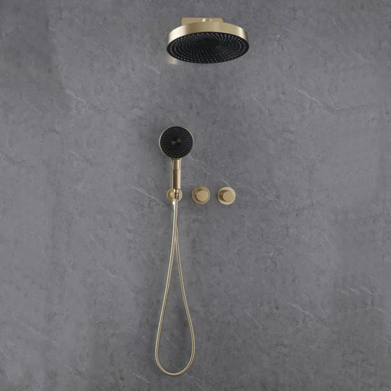 Factory Direct Sale Uncoated Brass Brushed Gold Concealed Wall Mounted Shower System Two Handles Shower System