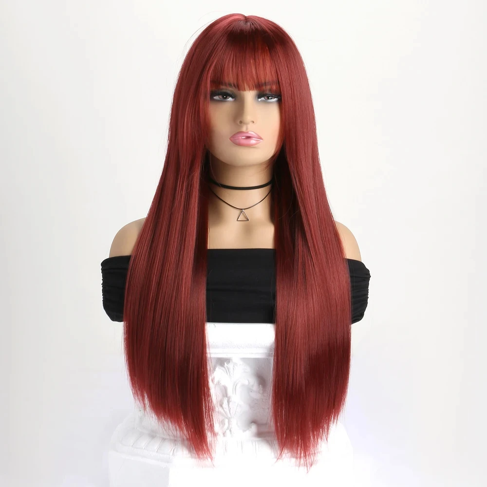 Meistverkaufte 26-Zoll-Synthetikperücke für langes glattes Haar für Halloween-Cosplay, Alltagsperücke, hitzebeständiges Haaraccessoire. – Detail 5