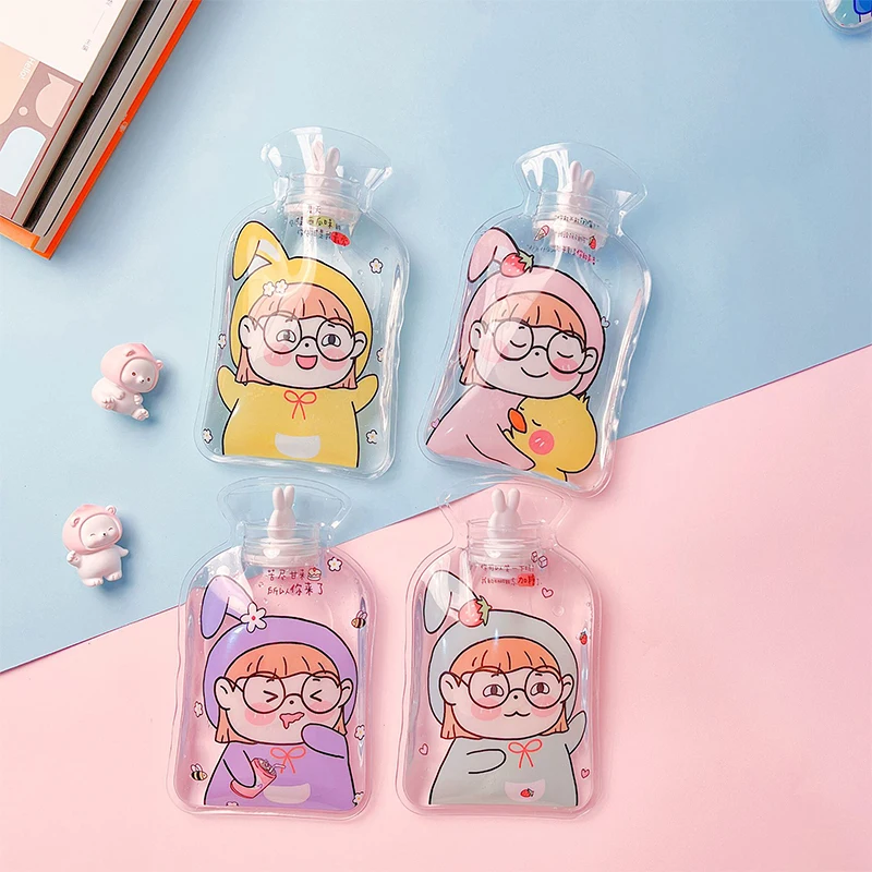 

1PC Cartoon Transparent Hot Water Bag Portable Water-filling Hot Water Bottle Hand Warmer Pocket Hand Feet Hot Water Bottle PVC