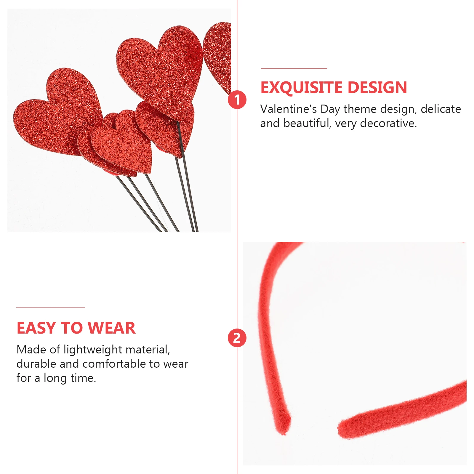 

10 Heart Shaped Headbands Red Sequin Valentines Day Hair Accessories Fine Workmanship Party Special Occasion Romantic