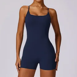 Sleeveless Sports Jumpsuit Woman Fitness Overalls Short Workout Rompers Women Gym Shark Bodysuits Female Push Up Yoga One-Piece