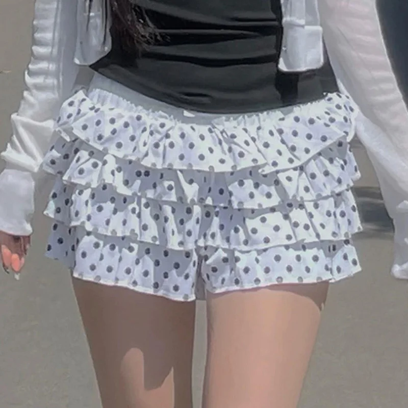 Summer Korean Harajuku Aestheticism Multi-layer Short Skirt Fashionable Elastic Waist Slim Fit Polka Dot Pleated Leisure Skirt