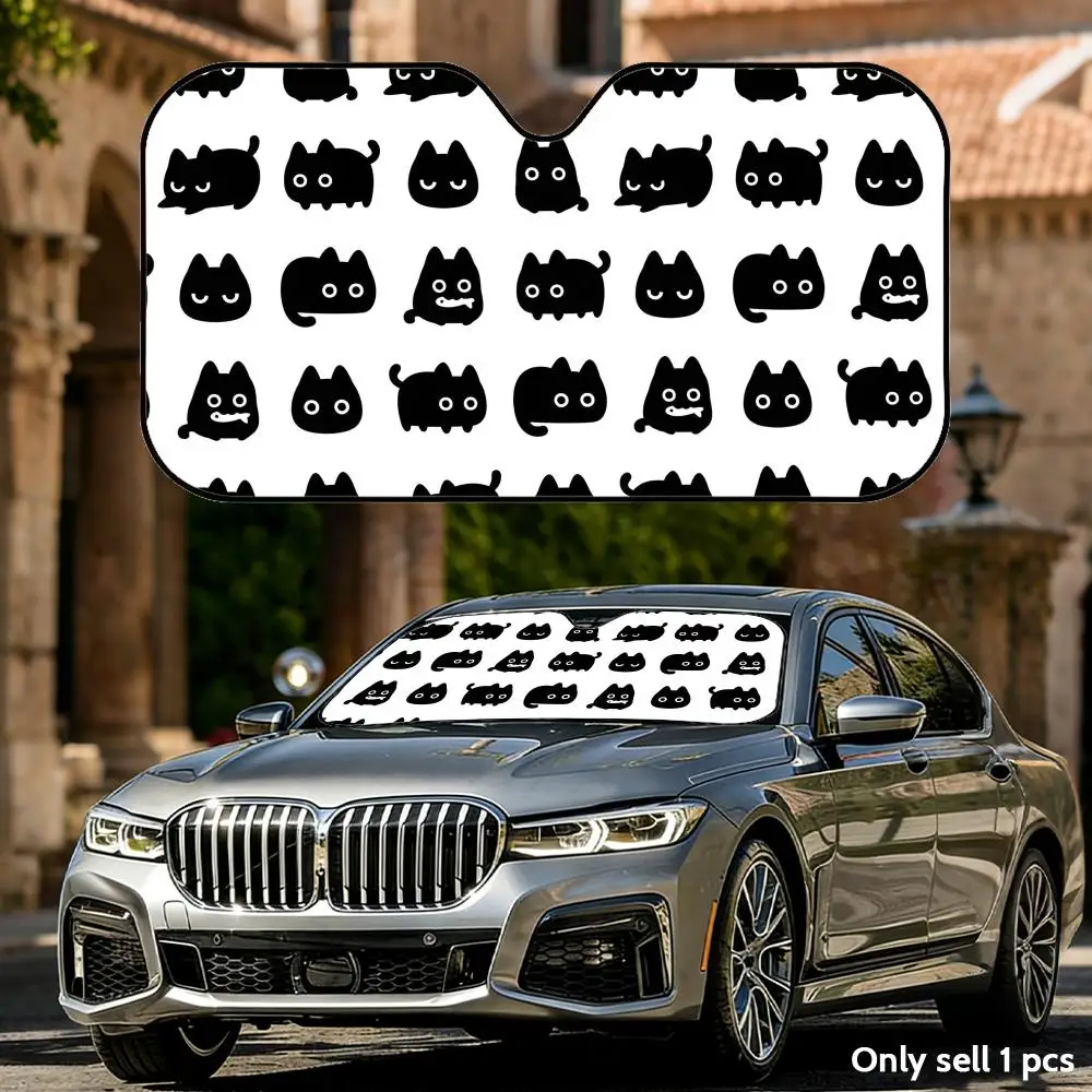

Black Cat Sun Visor Aluminum Foil Windshield UV Protection Heat Insulation Cover Foldable Reusable Sun Visor Shade