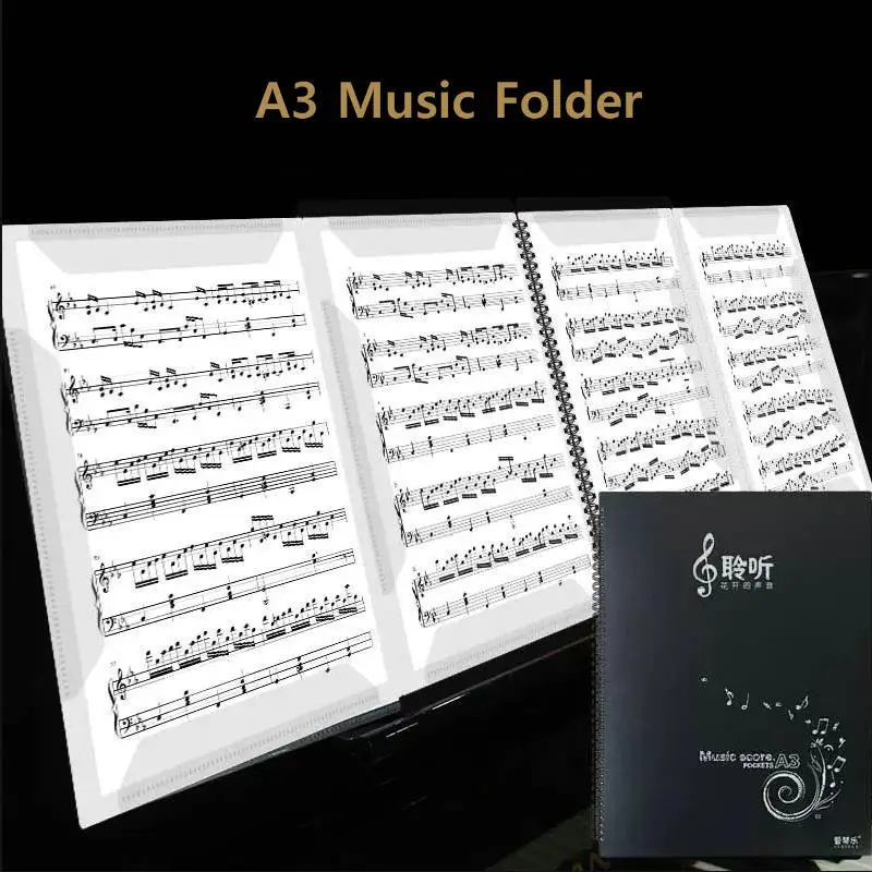 Folder na nuty fortepianu A3 książeczka z partycją muzyczną 4-stronicowa poszerzająca Folder muzyczną na fortepian partytura A3 Folder na arkusz muzyczny