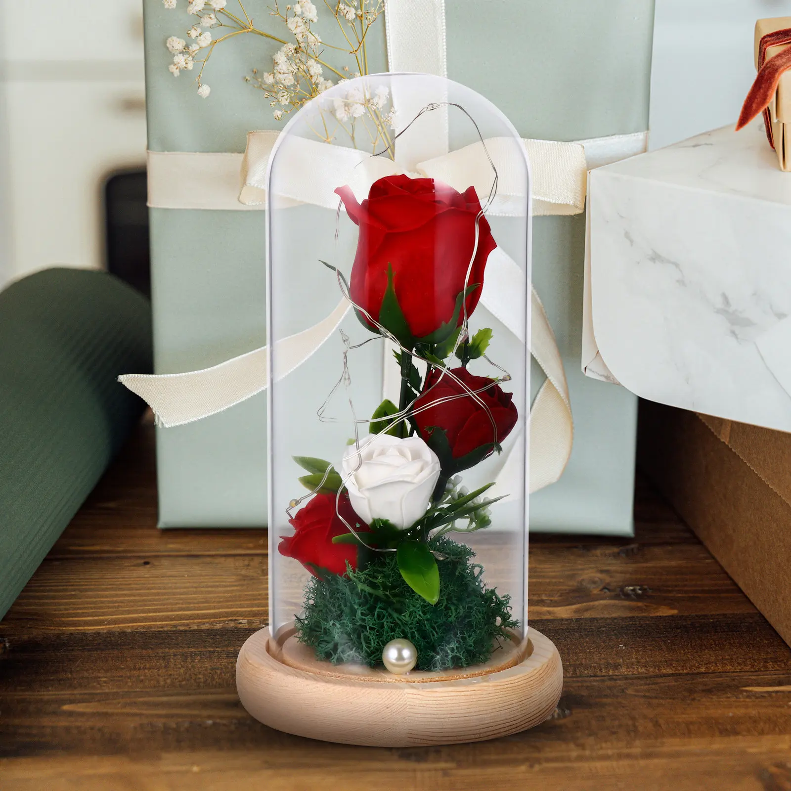 

1Pcs Rose Lamp Romantic Artificial Rose Bouquet Night Light Glass Cover Valentine's Atmosphere Decoration Valentine's Day Lamp